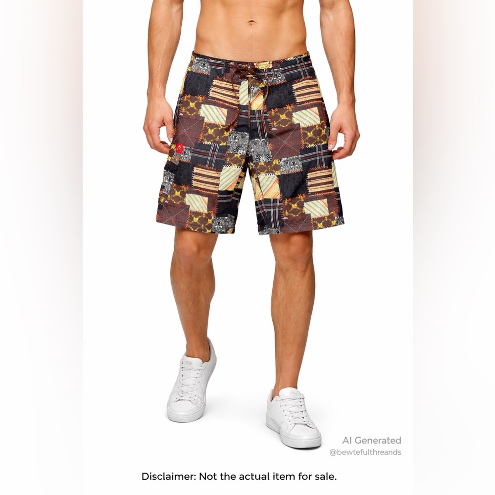Airwalk Patchwork Board Shorts Mens 36 Y2K Skate Surf Drawstring